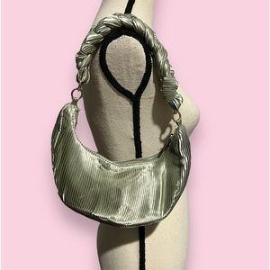 Zara satin matcha green plisse mini shoulder bag